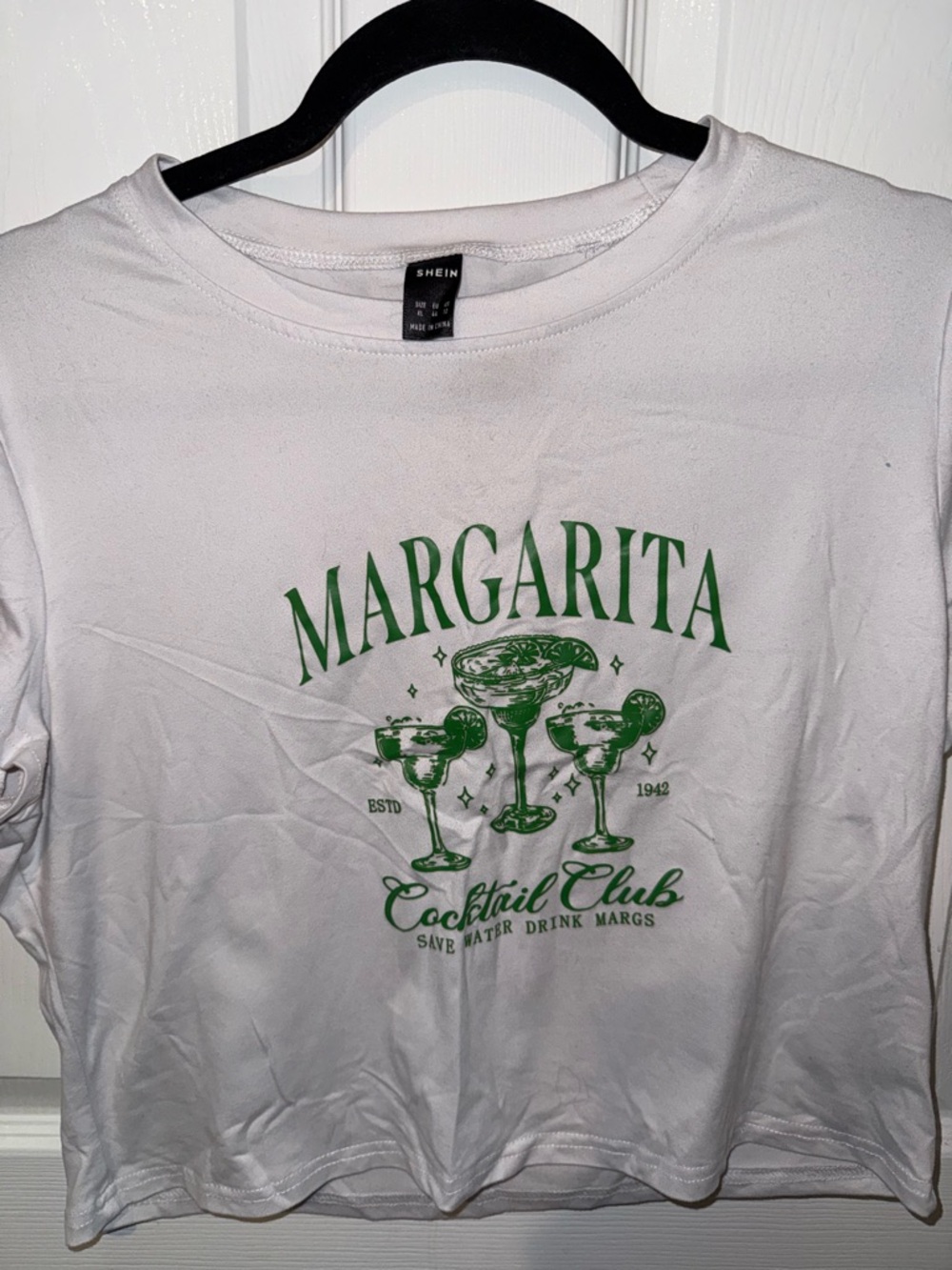 SHEIN White Tee with Green Margarita Graphic